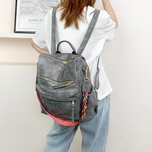 Gray  vegan leather zipper detail mini backpacks